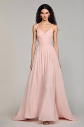 Hellrosa Chiffon A-Linie Abendkleid mit Spaghettiträgern